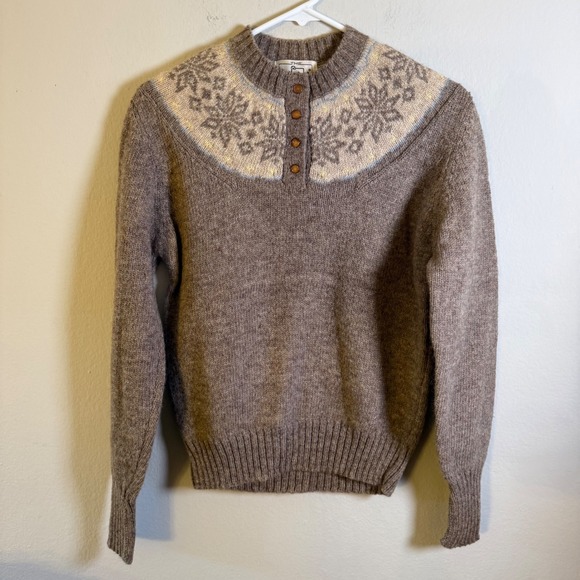 Woolrich Sweaters - Woolrich Vintage Fair Isle Wool Henley Sweater Brown Snowflake Nordic Womens